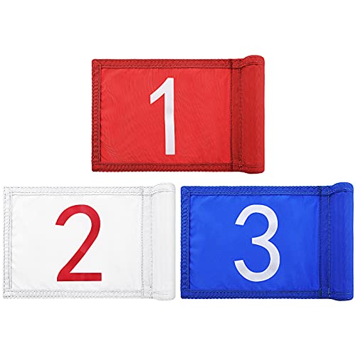 3 Pieces Golf Flag with Tube Inserted, 420D Nylon Mini Flags for Putting Green, Yard, Indoor Outdoor Backyard Garden, Portable, Numbered, 8 x 6 Inch