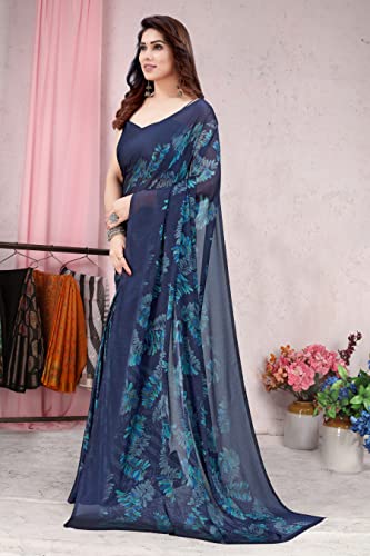 MIRCHI FASHION Women's Stylish Chiffon Block Print Saree with Blouse Piece