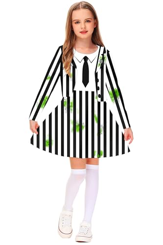 Remimi Halloween Black and White Stripe Costume Dress Cosplay Printed Outfits One Piece Dress