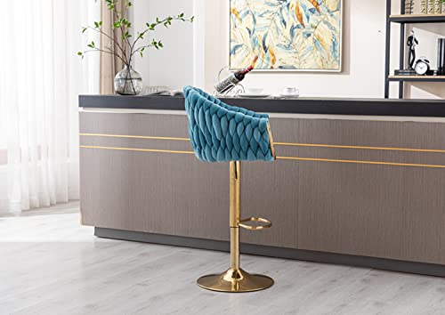 I-Pook Bar Stools, Swivel Bar Stools With Footrest And Back Vintage Velvet Upholstered Counter Height Dining Chairs With Metal Base Leisure Accent Chair For Living Room Dining Room Pub, Blue #TOP3
