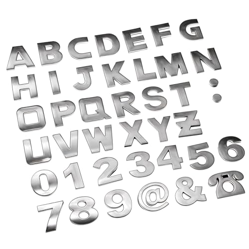 MBAIYO 43 letras adhesivas para emblema de coche, 3D cromado, símbolo de número, letras autoadhesivas para autos, camiones, motocicletas