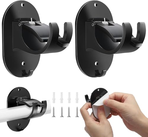 PWCTNT Curtain Pole No Drilling, Curtain Rod No Drilling, Pack of 2 Curtain Rods, No Drill Rod Holder Hooks, Curtain Rod for Gluing, Adjustable Curtain Rod Holder for Bathroom