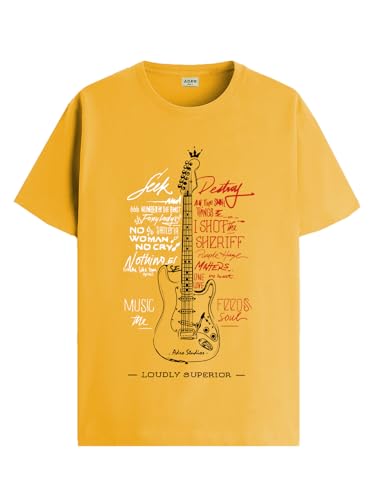 Image of ADRO Guitar Design Printed T-Shirt for Men - 100% Cotton, Regular Fit, Soft Breathable Fabric.