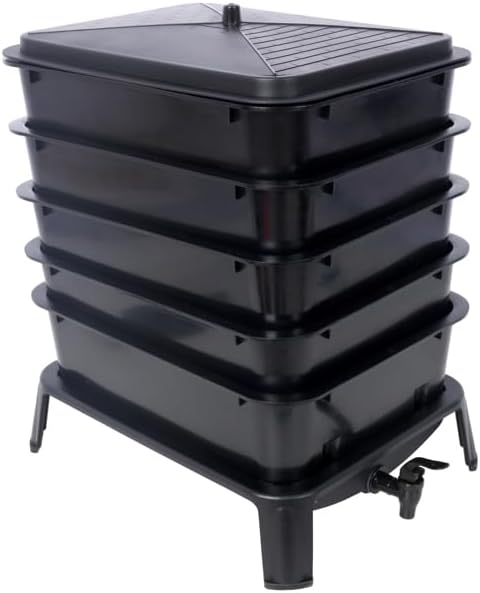 5-Layer 50L Worm Compost Bin with Spigot | Vermicomposting System for Kitchen Garden | Odor-Free Stackable Worm Farm Kit for Organic Waste Recycling and Fertilizer