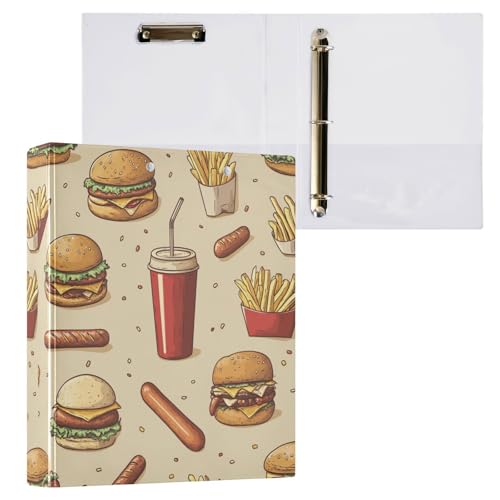 Caikeny 3 Ring Binder French Fries Hot Dog Burger 1.5 Inch...