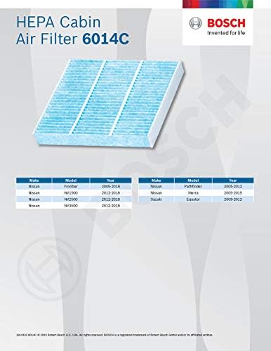 BOSCH 6014C HEPA Cabin Air Filter - Compatible With Select Nissan Frontier, Pathfinder, Xterra; Suzuki Equator