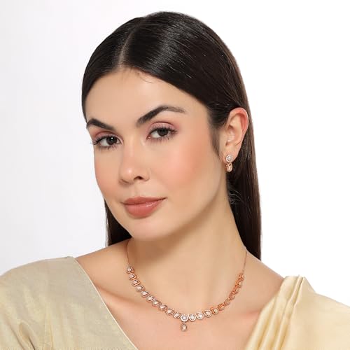 Image of Nilu's Collection Rose Gold Plated Necklace Set With Matching Earrrings For Women And Girls | Anti-Tarnish | Anti-Allergy| Anniversary Gift |Gifting