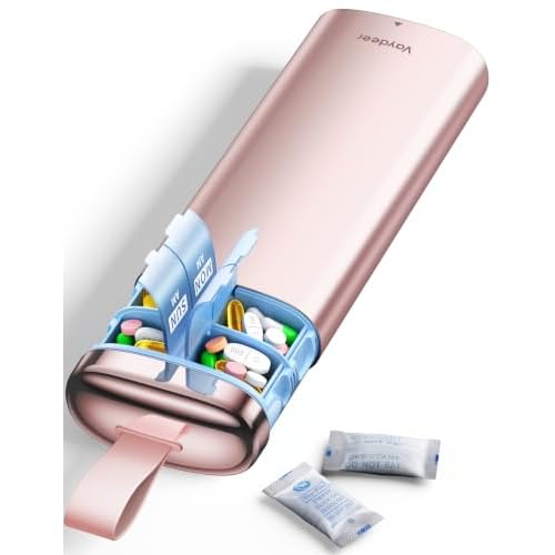 Vaydeer Metal Pill Organizer 2 Times a Day, AM PM 7 Day with Desiccant | Weekly Travel Pill Case with Pull Handle, Airtight Moisture-Resistant Seal, Pill Box for Medication & Supplements
