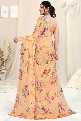 Image of MIRCHI FASHION Saree for Woman Chiffon Floral Printed | Breathable Lightweight Summer Sari for Office and Home Use with Blouse Piece (Available in 20 Colors)