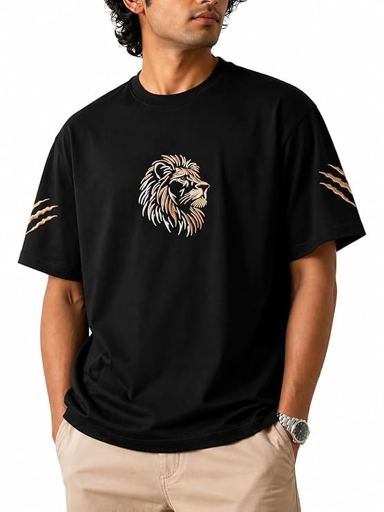 Buy LabelResha Lion Embroidered Oversized T-Shirt for Men & Women