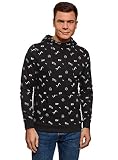 Diseñado en Francia oodji Ultra Hombre Sudadera de Algodón con Capucha y Bolsillo, Negro, ES 52-54 / L