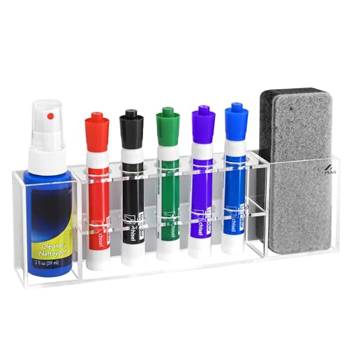 Pk&G Slim Magnetic Dry Erase Marker Holder for Whiteboard, Space Saving Pen Organizer with Glass and Wall Mount Accessories for Fridge, Office, and School. Markers, Eraser, Cleaner Not Included