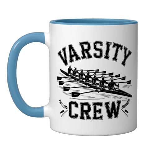 College Crew Rowing Badge Varsity Style Classic Sport Ceramic Mug, Blue/White, 11oz