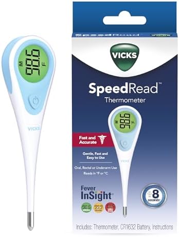 Vicks SpeedRead Digital Thermometer for Baby, Kids & Adults, Color-Coded Readings, Oral, Baby Rectal Thermometer or Under The Arm, Water Resistant