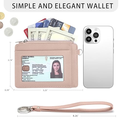 Image of SEAVILIA Small Wallet for Women Slim Wristlet Keychain Wallets RFID Credit Card Holder With Zipper Pocket, ID Window (Pink)