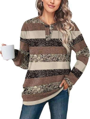 Image of OFEEFAN Womens Casual Sweatshirts Henley Button Up Long Sleeve Tunic Tops
