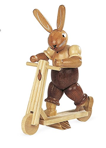 Lièvres sur des scooters non peints figurine en bois de 11cm aux lignes pures