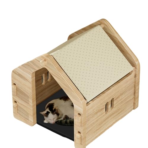 Tyoksi ペットハウス 無垢材 ペットハウス 猫ハウス 広いスペース オールシーズン対応 小型・中型犬・猫に最適 (通気性,四面木製ボード)