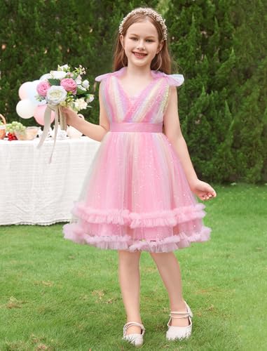 Image of IMEKIS Toddler Kids Girls Sparkle Sequins Tulle Party Dress, Wedding Formal Birthday Tea Party Dresses 2-8T