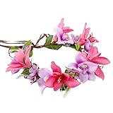 Hawaiian Flower Crown: These Hawaiian flower crowns are made of silk flowers and green leaves on a vine base, lined with a comfortable interior, and the color matching of each flower crown will be slightly different. The flower crown head circumferen...