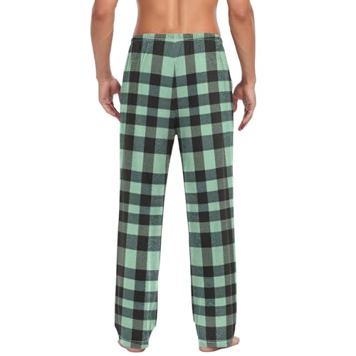 GuoChe Paleturquoise Buffalo Plaid Check Tartan Scotland Thin Pajama Pants For Men Pyjama Pants with pockets for Autumn Xmas Gifts X-Large2