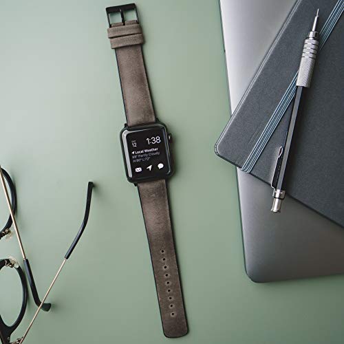 Image of BARTON WATCH BANDS- Black Leather and Rubber Hybrid - Choose Color & Size - Compatible with All Apple Watches (Ultra, SE, 8, 7, 6, 5, 4, 3, 2, 1) - 38mm, 40mm, 41mm, 42mm, 44mm, 45mm, 49mm