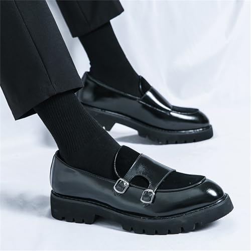 Men's Suede Platform Slip On Loafers with Double Monk Strap Retro Low Top Pointed Toe Dress Loafers for Formal Business Party Wedding4