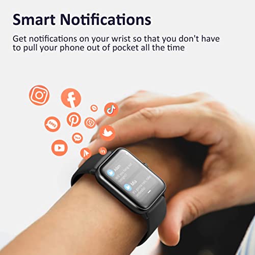 Hamile Smart Watches for Men Women, Smart Watch for Android Phones and iPhone Compatible, 5ATM Waterproof Fitness Tracker with Heart Rate Sleep Monitor Step Counter Pedometer Stress Level, Black