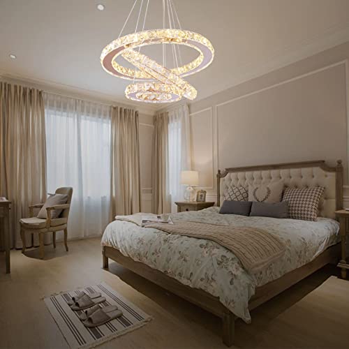 Diisunbihuo Led Chandeliers Modern Crystal 3 Rings Ceiling Lighting Fixture Adjustable Stainless Steel Pendant Light For Bedroom Living Room Dining Room(Warm White) #TOP6