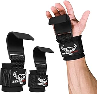Weight Lifting Hooks Non-Slip Rubber Coated Grip Wrist Hooks Lifting Straps Wrist Support Padded Neoprene Powerlifting Barbell Rows Deadlifts Gym Straps
