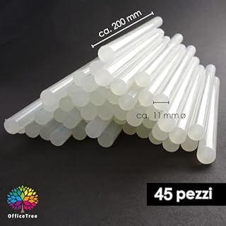 OfficeTree 45x Stick Colla a Caldo 11mm x 200 mm - Colla a Caldo Ricariche 11mm - Asciugatura Rapida ed Extra Resistente - Ideale per Bricolage e Materiali Diversi - Colla per Pistola a Caldo