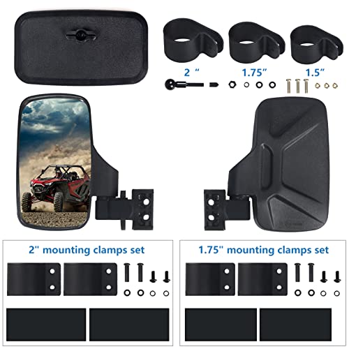 UTV Side Rear View Mirrors And Center Mirror for 1.75\"- 2\" Roll Bar Cage, 360° Adjustable UTV Mirrors Compatible with Polaris RZR Ranger Yamaha Rhino Kawasaki Teryx Mule