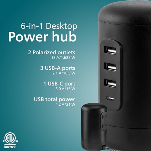Philips Desktop Charging Station, 2 AC Outlet Extender, 3 USB-A, 1 USB-C by PHILIPS - Used condition - Image 2