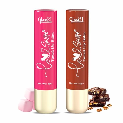 Image of Glam21 Love Swipe Tinted Lip Balm | Goodness Of Vit -C, HA, Ceramide & SPF 30 |Radiance Boost,Hydrated Lips, Repair The Lips & UV Defense - Pink Marshmallow & Brownie Fudge | 3gm Each -Combo Pack Of 2