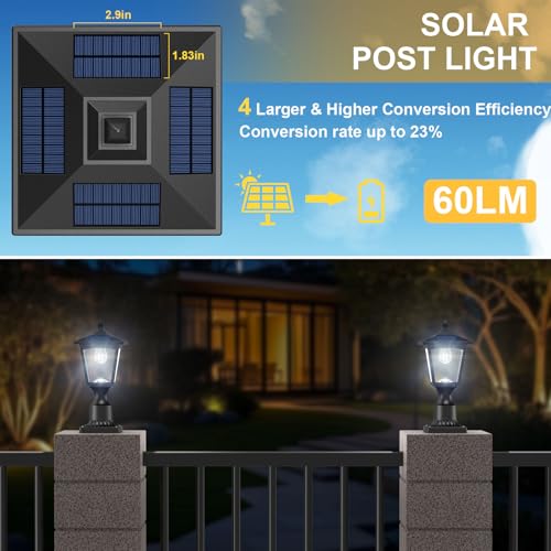 Greluna Solar Lamp Post Lights Outdoor, 6000K Dusk to Dawn Waterproof Post Lights with Pier Mount Base, Decorative Solar Lamp for Garden, Yard, Landscape, Pole, Pillar (Cool White)