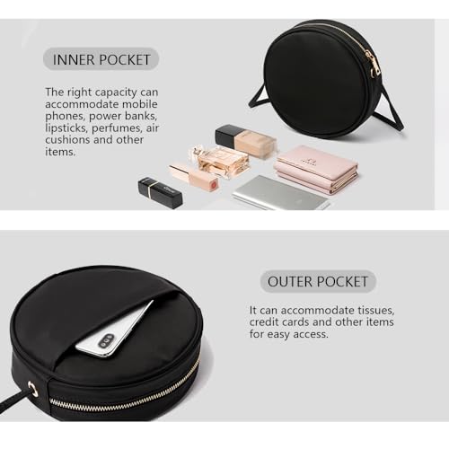 Image of Circle Crossbody Bag for Women NYLON Circle Purse with Zipper Adjustable Knot Shoulder Straps
