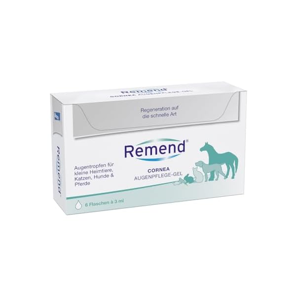 REMEND Cornea Augenpflege-Gel – regenerierende Augentropfen bei Hornhautschädigungen – sanfte Augenpflege für Hunde, Katzen, Pferde & kleine Heimtiere – 6 x 3 ml