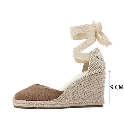Image of Women's Espadrille Wedge Sandals Closed Toe Lace-Up Shoes