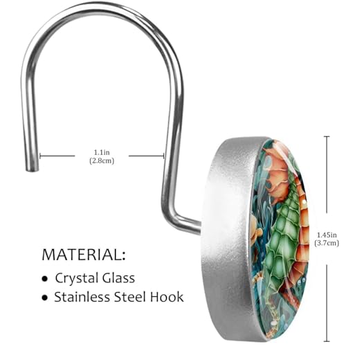 Ganchos para cortina de ducha náuticos con caballito de mar de cristal para baño 4