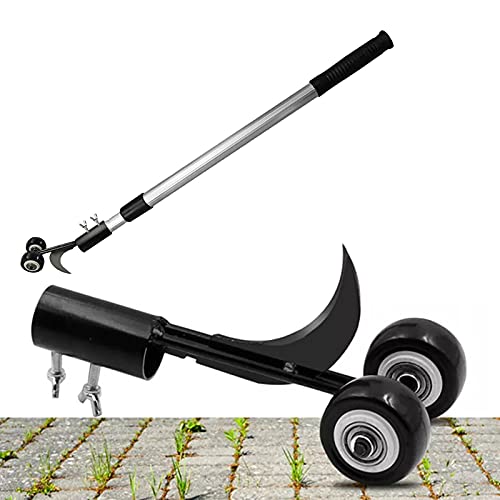 Unkrautstecher mit Stiel und Rollen, Unkrautentferner mit Stiel, Tragbar Unkraut Entferner Gerät mit Teleskopstiel, Unkrautvernichter für Gehwege, Unkrautentfernungshaken für Bürgersteige Terrassen