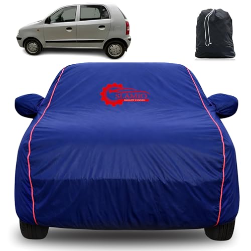 Image of 100% Waterproof Car Cover for Hyundai's Santro Xing 2003-2014 Model | All-Weather, Dustproof & UV Protection | Heavy-Duty 3-Layer Fabric | Custom Fit with Mirror & Antenna Pocket | Navy Blue