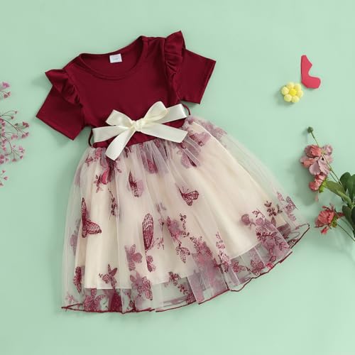 Little Kids Girls Tutu Dress Summer 3-10Y Contrast Floral Party Dresses Cute Princess Tulle Sundress3