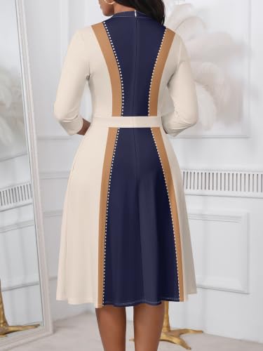 Image of PinkPatty Women's Casual A-line Midi Dresses 3 /4 Sleeve V Neck Fit and Flare Dress with Pockets