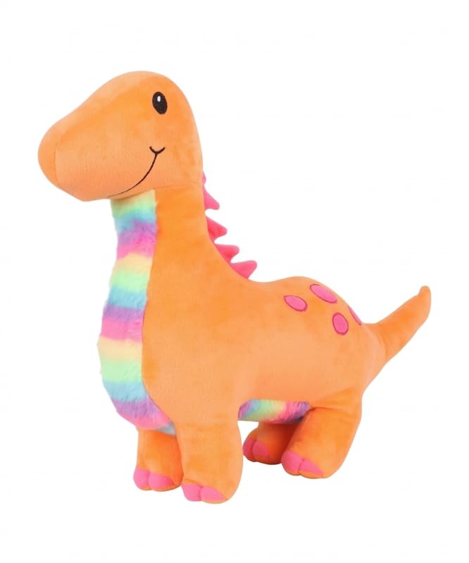 Image of HUG 'n' FEEL SOFT TOYS Orange Dinosaur Soft Toy - Cute Plush Dino Stuffed Animal Toy Figure for Kids, Boys & Girls | Birthday Gift & Room Decor