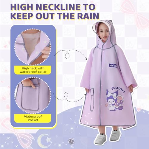 Image of PATPAT Rain Coat for Kids Long Raincoat Clear Wide Brim Hooded Poncho Safe Reflective Strip Students Knee-length EVA Rain Coat Packable Outdoor Coats for Kids