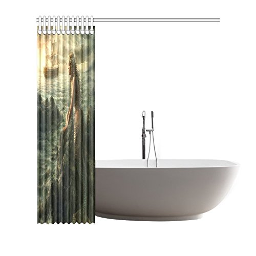 Ctigers Beautiful Mermaid Art Shower Curtain Abstract Sea And Boat Polyester Fabric Bathroom Decor 66 X 72 Inch #TOP2