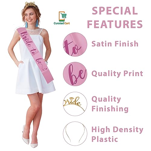 Image of Curated Cart 2Pcs Bachelorette Party Decoration Set, Bridal Shower Crown & Bride to Be Sash for Women, Durable Alloy Metal Tiara with Crystals & Satin Sash, Perfect Bachelorette Party