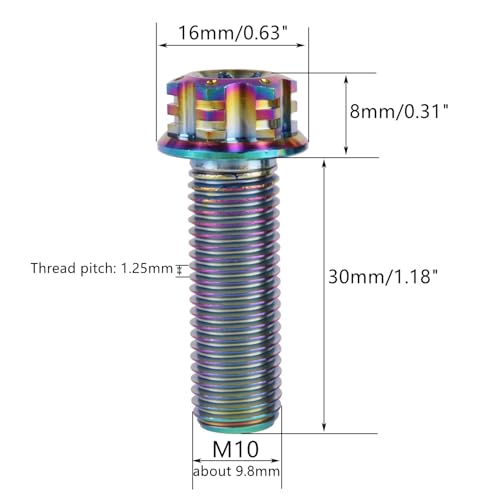 Image of 4Pcs Titanium Bolt Flange Torx Head M8 M10 x 20 25 30mm Screw Bolt for Motorcycle Car Modifications (Rainbow, M10x30mm Pitch 1.25)