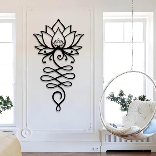 Mandala mural métal fleur de lotus noir pour studio de yoga