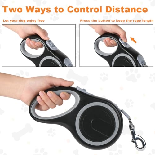 Aomig Rollleine für Hunde Hundeleine für Kleine Große Hunde 360° Verhedderungsfreier Ausziehbar mit Anti-Rutsch-Griff Schnellbremskno Einziehbar Dog Leash für Training Spaziergänge (Schwarz-8m-50kg)